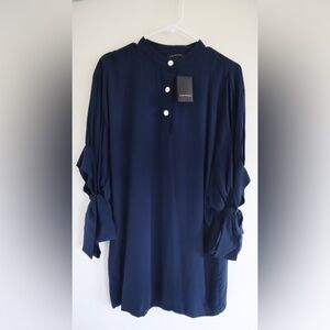 Club Monaco Navy Midi Dress with Button Detail